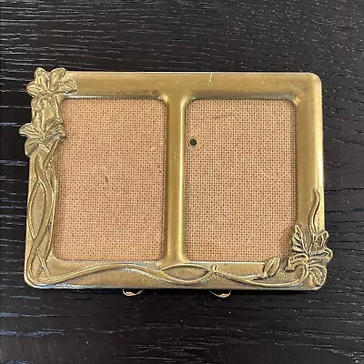 Antique Vintage Brass Double Photo Frame Art Nouveau Made In Italy Lilly 4x6 • $12.99