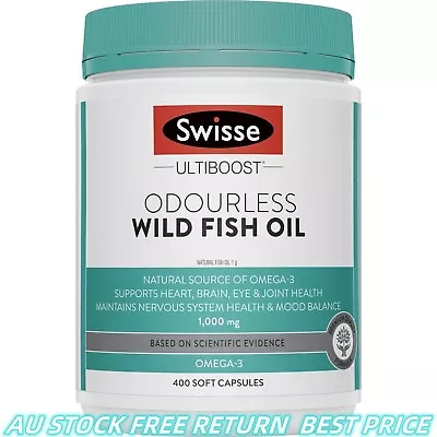 Best Price Swisse Odourless High Strength Fish Oil 1000mg 400 Capsules Omega 3 • $23.45