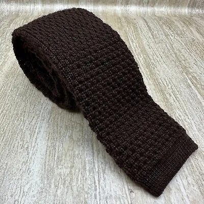 Lands End Necktie Wool Mohair Knit Mens Tie 1980s Retro Square Skinny Brown • $24.99