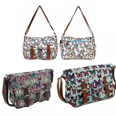 Ladies Fashion Butterfly Messenger Bag Cross Body Tote Canvas Travel Satchel • £10.99