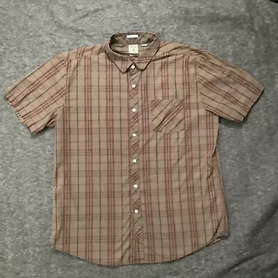 Volcom Classic Fit Button Up Shirt Size XXL Mens Brown Plaid Short Sleeve • $12.99