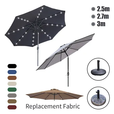 2.5m 2.7m 3m Garden Parasol LED Umbrella Outdoor Sun Shade Patio Fabric Base • £56.95