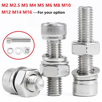 M10 Socket Cap Head Screw + Nut + Flat & Spring Washer Kit A2 Stainless Steel • $3.15