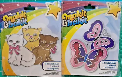 Makit & Bakit BUTTERFLIES & CATS Kittens Suncatchers Kids Craft Kit Lot Of 2 NEW • $17.98