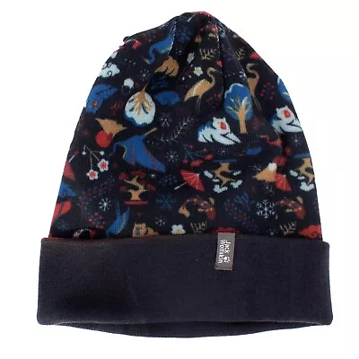 Jack Wolfskin Print Hat Beanie Kids Hat Print Knit Blue 1908311-7908 • £10.28