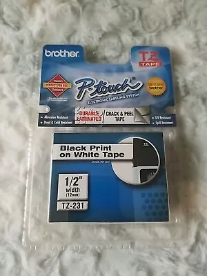 Brother P-Touch TZ-231 Laminated Tape Cartridge 1/2  Black On White   (NEW) • $13.99