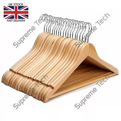 £89.49 • Buy 10/50/100 Wooden Coat Hangers Suit Garments Clothes Wood Hanger Trouser Bar Set