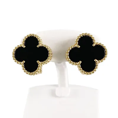 Van Cleef & Arpels Vintage Alhambra Yellow Gold Onyx Earring • $3884
