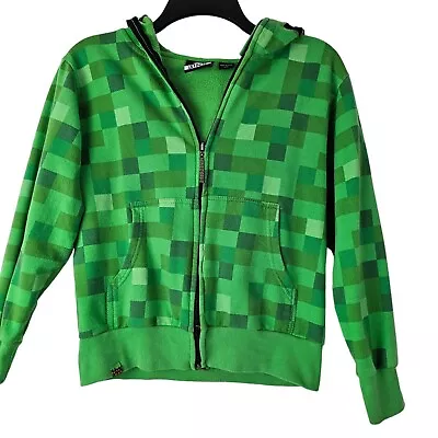 Minecraft Hoodie Boys Size M 10 12 Green Creeper Full Zip Pixel Block Jinx • $13.24