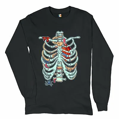 $20.95 • Buy Zombie Rib Cage Long Sleeve T-shirt All Hallows' Eve Spooky Halloween Skeleton