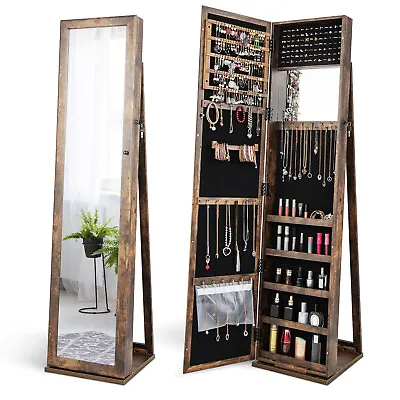 Free-standing Jewelry Armoire Lockable Jewelry Storage Organizer Jewelry Cabinet • £104.95