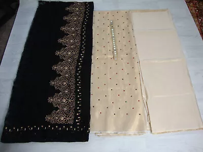 ALHAMDULLILAH  Mysori Salwar Kameez 3pc Unstitched Suit & Net Embroidered Duptta • £20