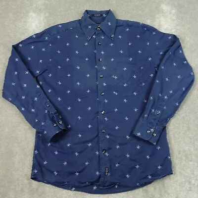 Gant Mens Shirt Medium Blue Patterned Casual Fit Long Sleeve Button Up Fly Shirt • £10.49