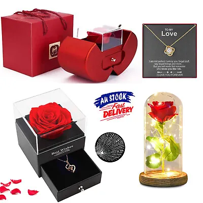 Eternal Real Rose With Necklace Preserved Rose Jewellery Gift Box For Women AUS • $10.99