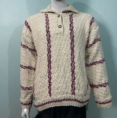 Ecuador  Huasi Sweater Cream White Cable Handknit 100% Virgin Cotton Womens • $20