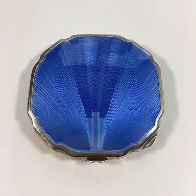 £295 • Buy Fine Antique 1914 W I Broadway & Co Blue Guilloche Enamel Art Deco Compact 