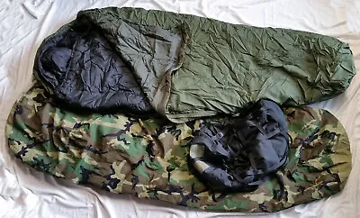 4-Piece Modular Sleep System Woodland Camo USGI Military Bag Set VGC Bivy Patrol • $225