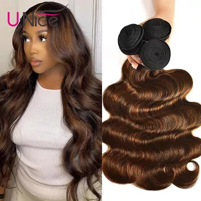 Peruvian Ombre Balayage Brown Body Wave 3 Bundles Human Hair Extensions Weave US • $54.27