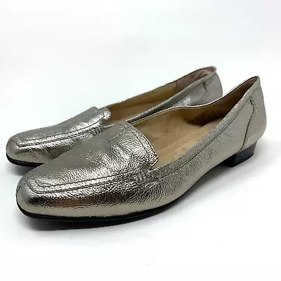 Michelle D Women's Size 10 Metallic Silver Leather Casual Shoes Loafers • $14.98