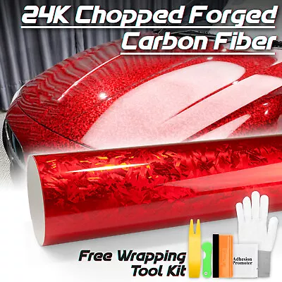 24K Chopped Forged Carbon Fiber Gloss Red Car Vinyl Wrap Sticker Decal Sheet • $13