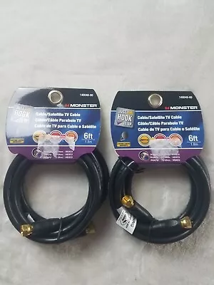 Lot Of 2 Monster 140048-00 Cable/Satellite RG6/U 75 Ohm Video 6' Black Cables • $6.71