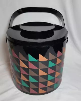 $40 • Buy GEORGES BRIARD Black W Colorful Triangles Ice Bucket Barware Handle Easy Carry