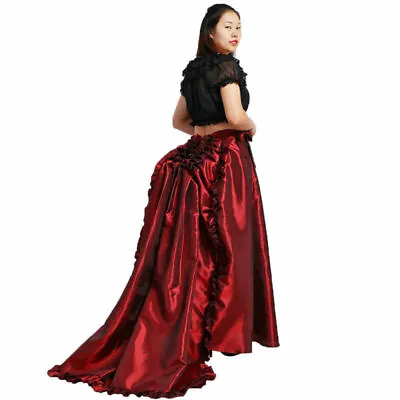 Victorian Women's Bustle Skirt Edwardian Back Ruffles Long Skirt Walking Dress • £41.99