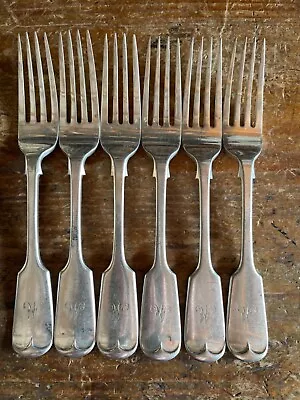 1860’s Walker & Hall Dessert Forks Fiddle Pattern “W” Mono Silver Plate • £38