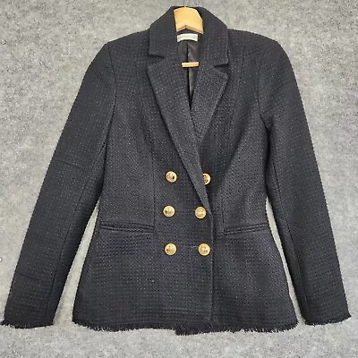 Kookai Jacket Blazer Womens Size 34 Black Tweed Textured Raw Hem Military • $49.90