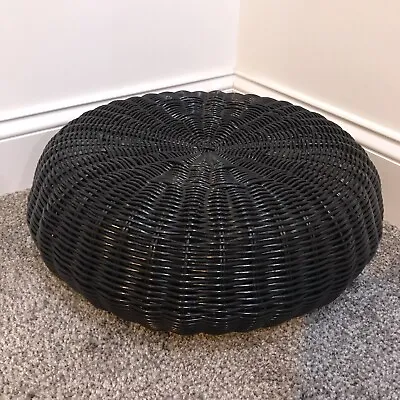 Vintage IKEA Black Woven Plastic Round 17” Pouf Foot Stool Metal Frame • $85