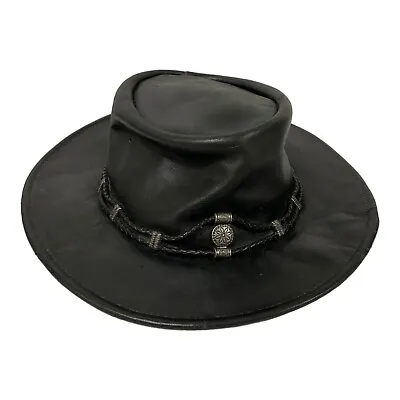 Minnetonka Silverthorne Hat Black Leather Size Large Western Ranch • $31.20