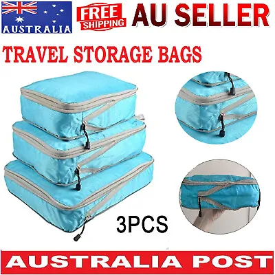 $23.98 • Buy New 3Pcs Travel Luggage Packing Clothes Organizer Compression Storage Pouch AUS