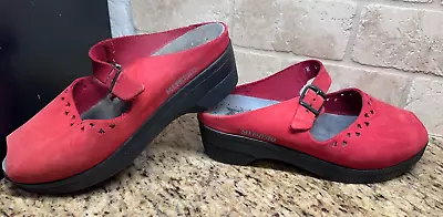 Mephisto Wedge Clogs Mary Janes Open Toe Size 40 US 9  Red Leather Air Relax • $31.99