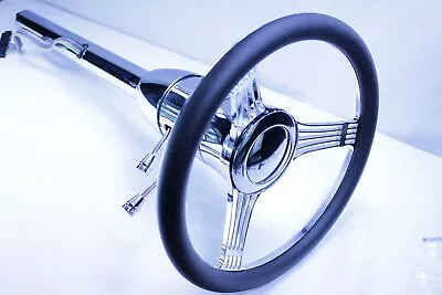 30  Street Hot Rod Chrome Tilt Steering Column Floor Shift With Banjo Wheel • $318