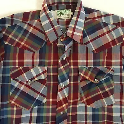 Mesquite Niver Men's Multicolor Plaid Western Pearl Snap L/S Shirt 15.5-34 USA • $21