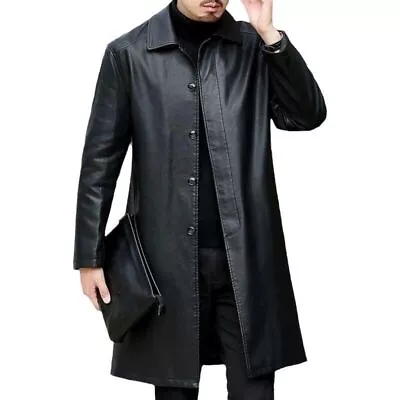 Jackets Men Coats Winter Long Leather Parkas Men Faux Leather Jacket Coat Mens • $87.64