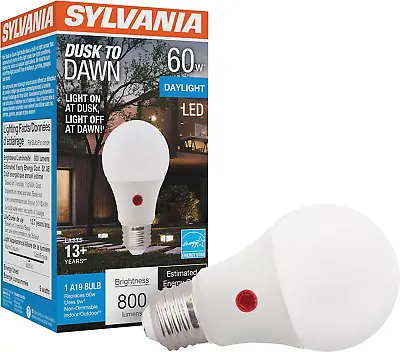 SYLVANIA Dusk To Dawn A19 LED Light Bulb With Auto On/Off Light Sensor 60W=9W • $6.74