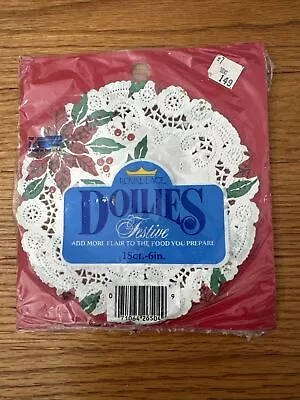 Vintage Royal Lace Christmas Festive Paper Doilies 6” Round Poinsettia 18ct • $10