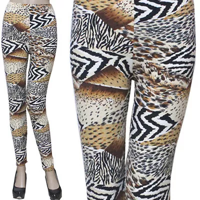 Aztec Brushed Leggings Animal Print  One Size Fits Most Stretch Pants Spandex • $11