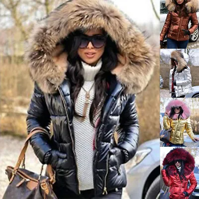 Womens Winter Warm Quilted Padded Parka Short Fur Hooded Coat Jacket Waterproof • £23.99