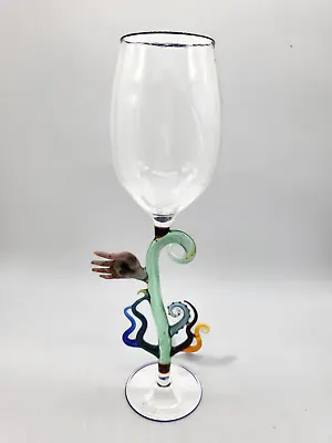 Stunning Art Glass Hand Blown Venetian Murano Large 12  Wine Goblet SIGNED • $245