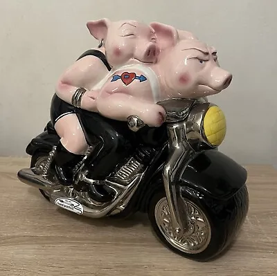 Biker Hogs Pigs Riding Motorcycle Cookie Jar By Clay Art San Francisco Harley • $39.99