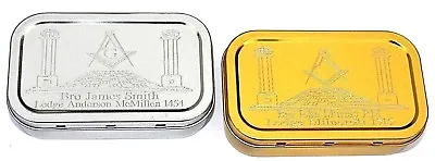 Masonic Personalised Tobacco Cigarette Tin Holder Gift Engraved Name & Lodge No. • £9.99