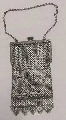 Antique Art Deco Black And White Enameled Mandalian Metal Mesh Purse • $68