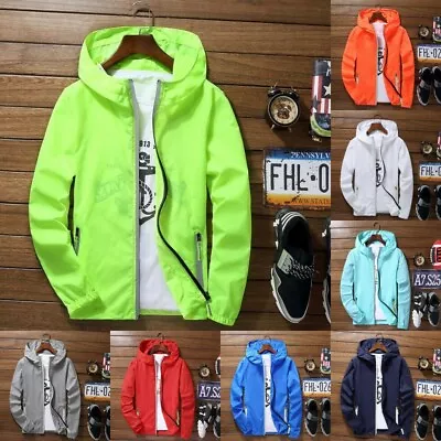 Unisex Waterproof WindBreaker Jacket Hoodie Lightweight Sun Protection Thin Coat • $18.50