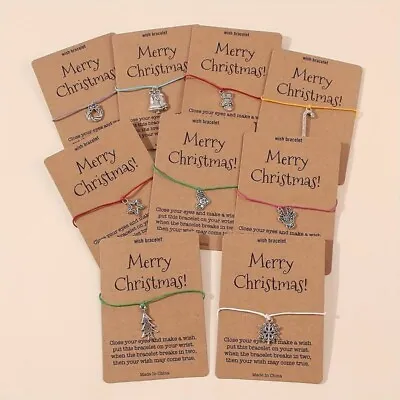 Stocking Christmas Tree Charm Wish Bracelet String Cord Silver Colour Candy Men • £2.49