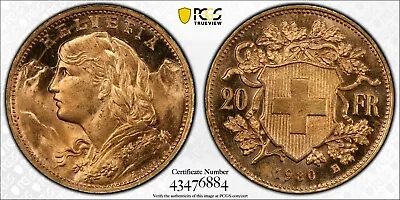 Switzerland  Gold 20 Francs 1930 B - Pcgs Ms 66   Rare2 • $699.99