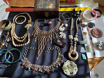 Vintage Antique Jewelry Lot Asian Chinese -Lots Of Jade - Sterling Soapstone ++ • $199.88