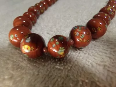 Antique 1880's Millefiori Venetian Art Glass Graduated Bead Necklace 29.5  Neat! • $44.40