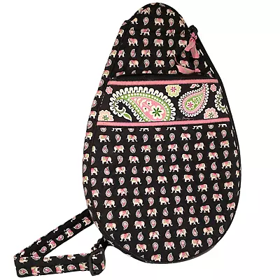 Vera Bradley Tennis Racket Backplack Sling Black Pink Elephants Paisley Shoulder • $21.68